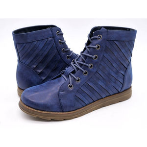 2 Lips Too Ankle Boots Womens 8.5 Blue Faux Leather Lace Up Combat Booties